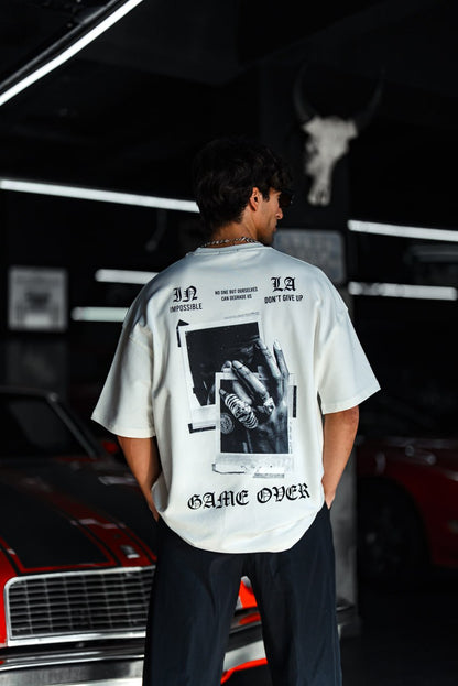 Oversize Graphic Cotton Tee – Impossible Game Over Print Withinblack