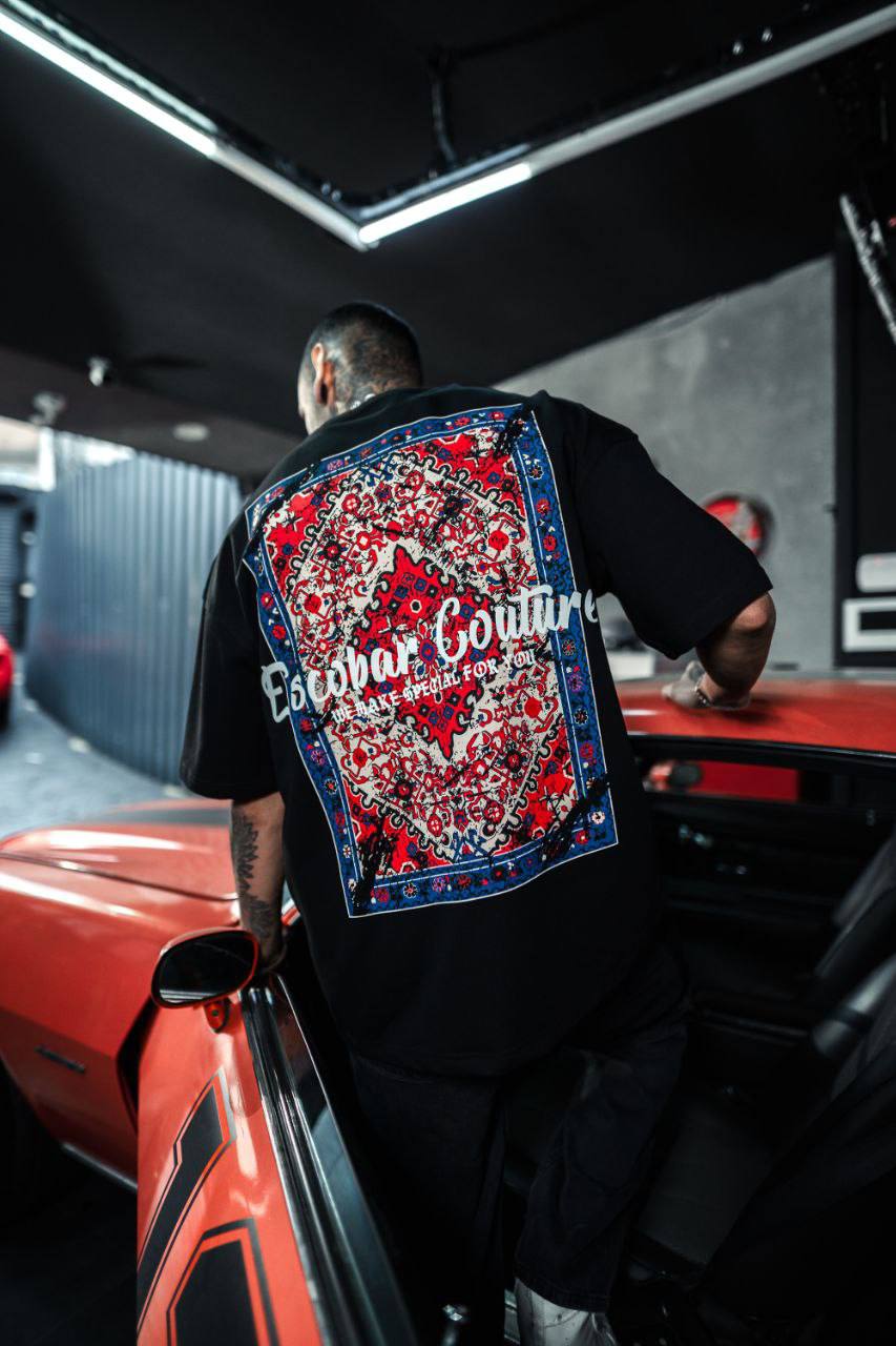 Oversize Graphic Cotton Tee – Ornate Pattern Print Withinblack