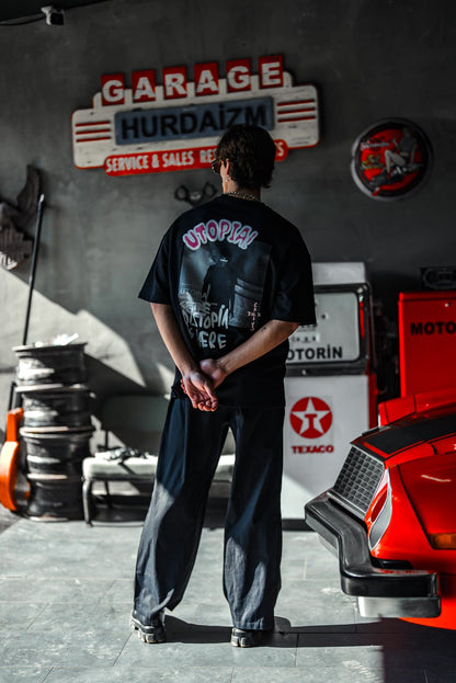 Oversize Graphic Cotton Tee – Travis Scott Utopia Dystopia Print Withinblack