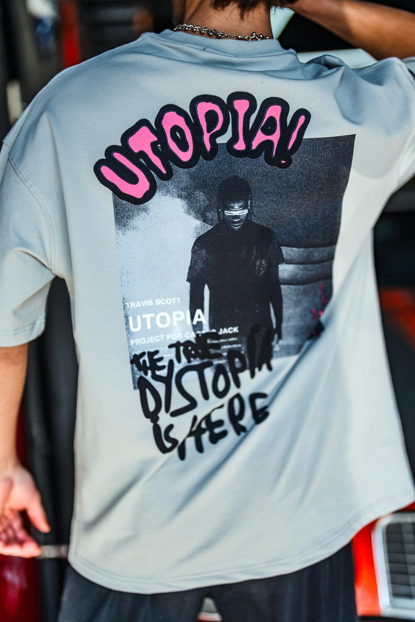 Oversize Graphic Cotton Tee – Travis Scott Utopia Dystopia Print Withinblack