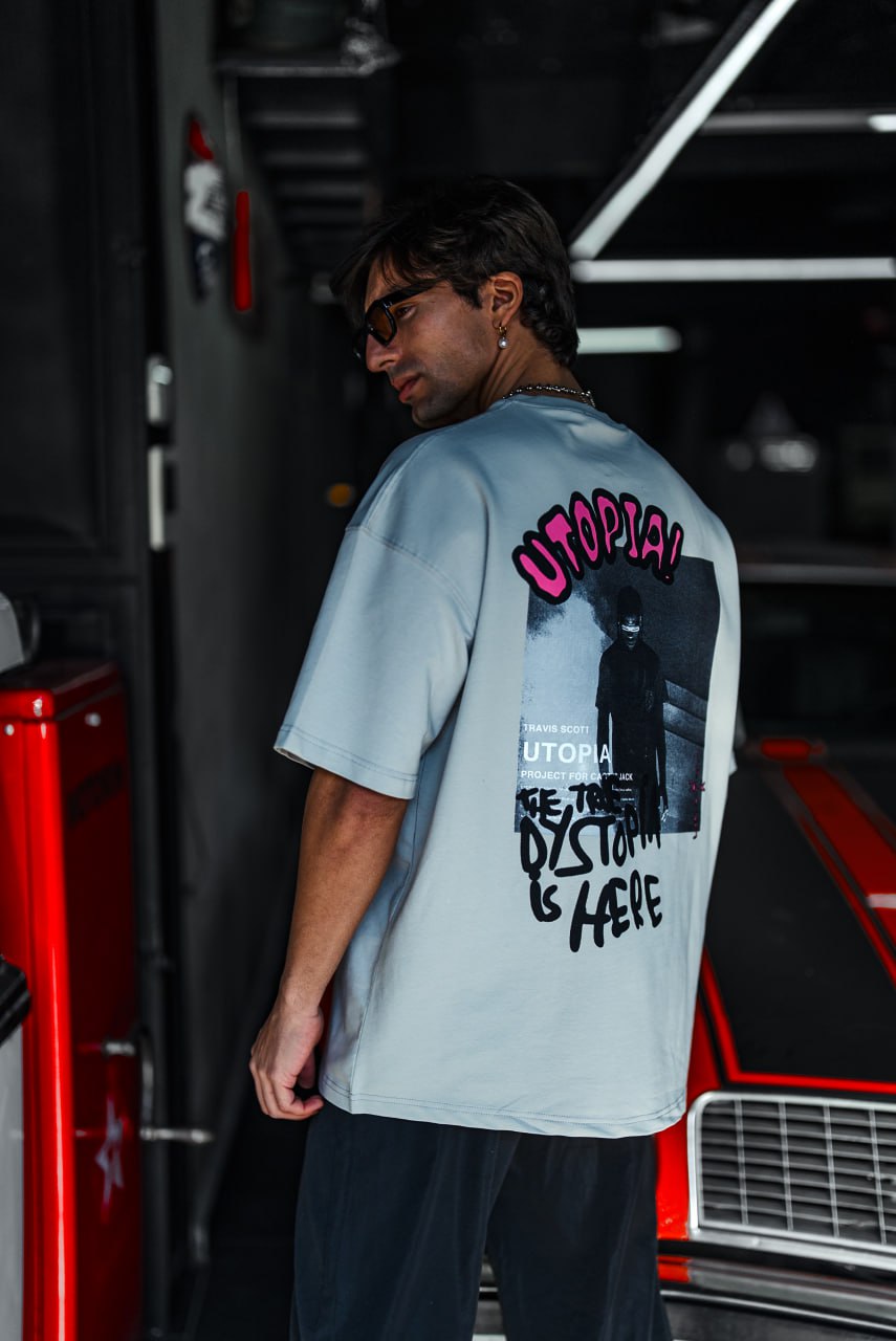Oversize Graphic Cotton Tee – Travis Scott Utopia Dystopia Print Withinblack