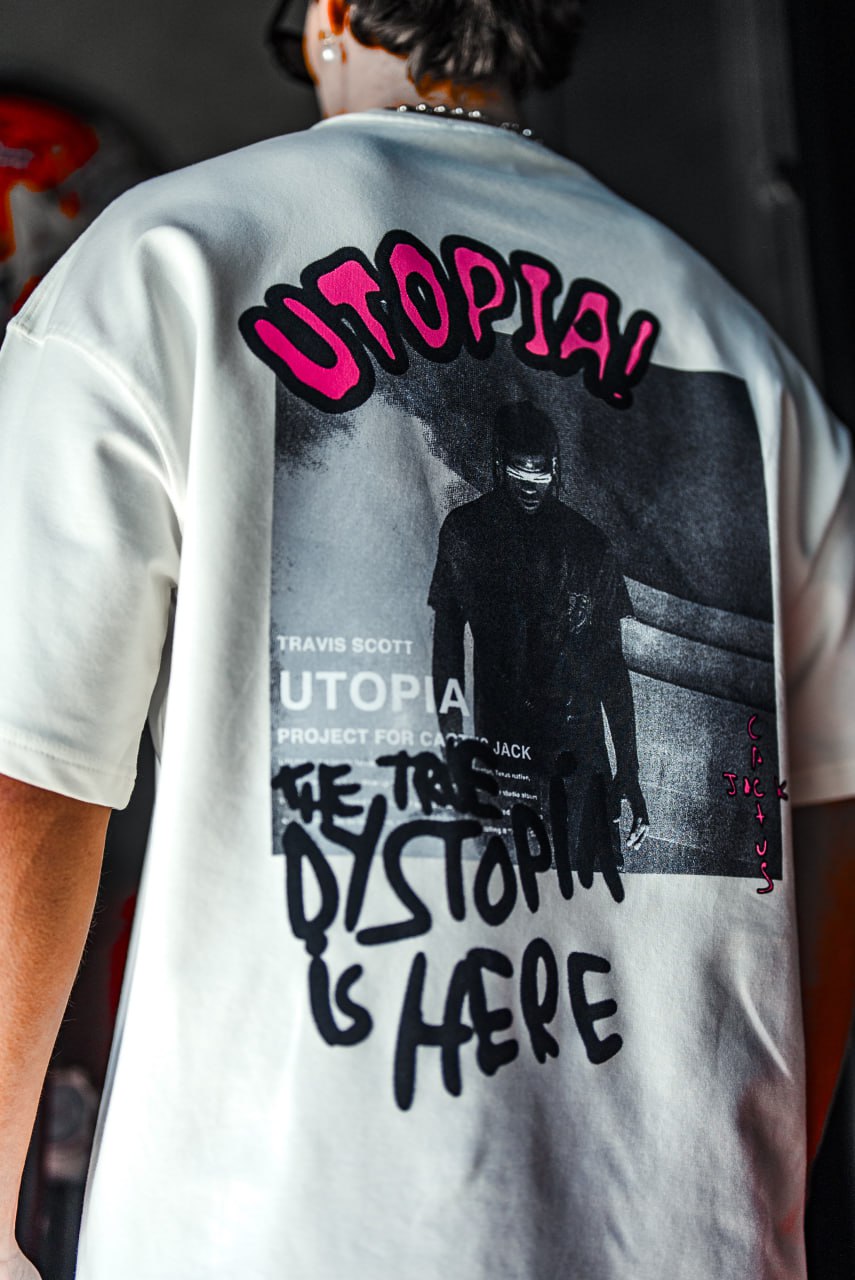Oversize Graphic Cotton Tee – Travis Scott Utopia Dystopia Print Withinblack