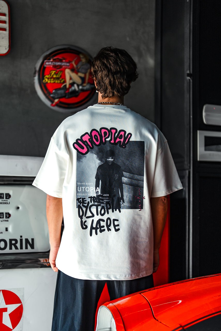Oversize Graphic Cotton Tee – Travis Scott Utopia Dystopia Print Withinblack