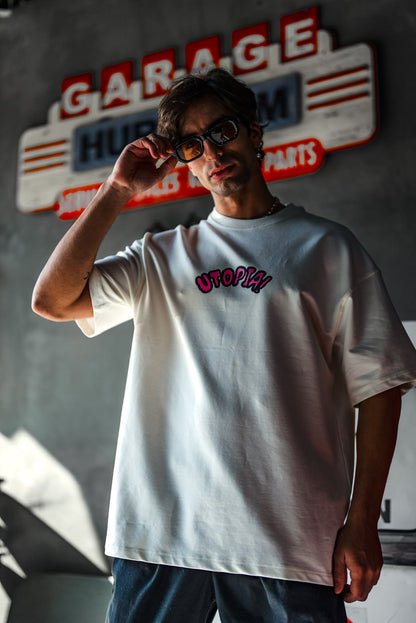 Oversize Graphic Cotton Tee – Travis Scott Utopia Dystopia Print Withinblack