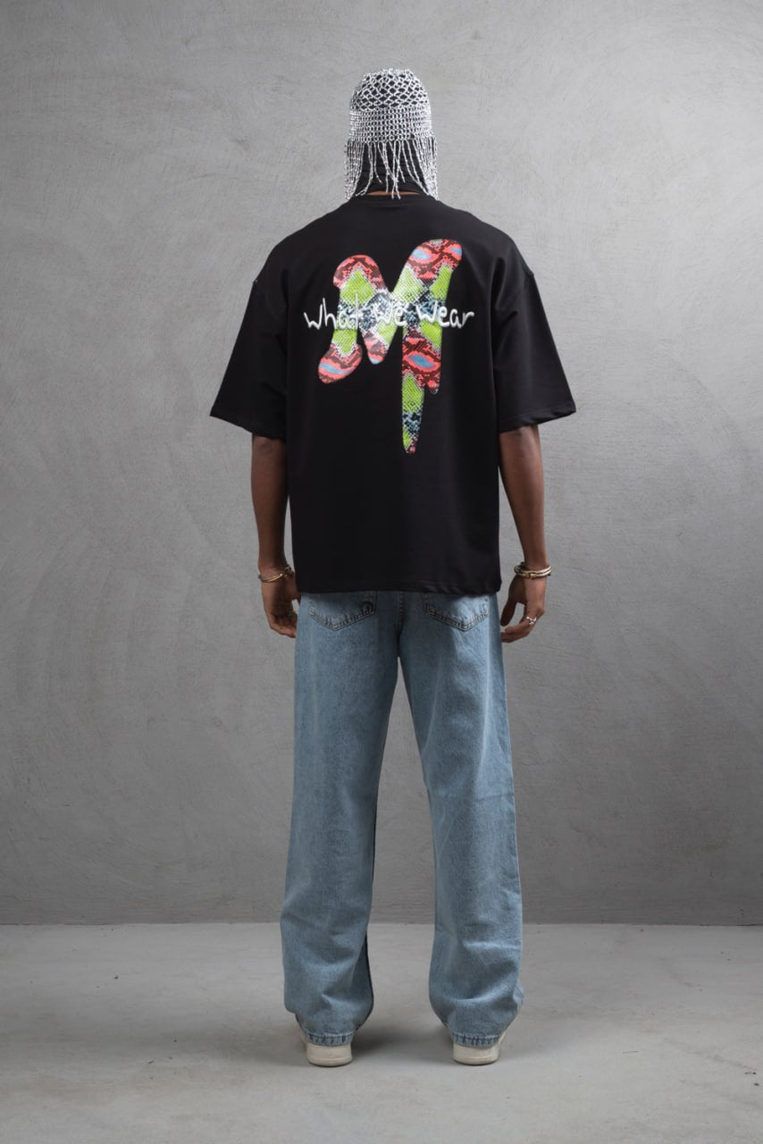 Oversize Graphic Cotton Tee – "What We Wear" Abstract Print Withinblack