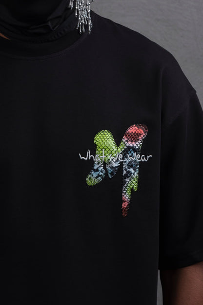 Oversize Graphic Cotton Tee – "What We Wear" Abstract Print Withinblack