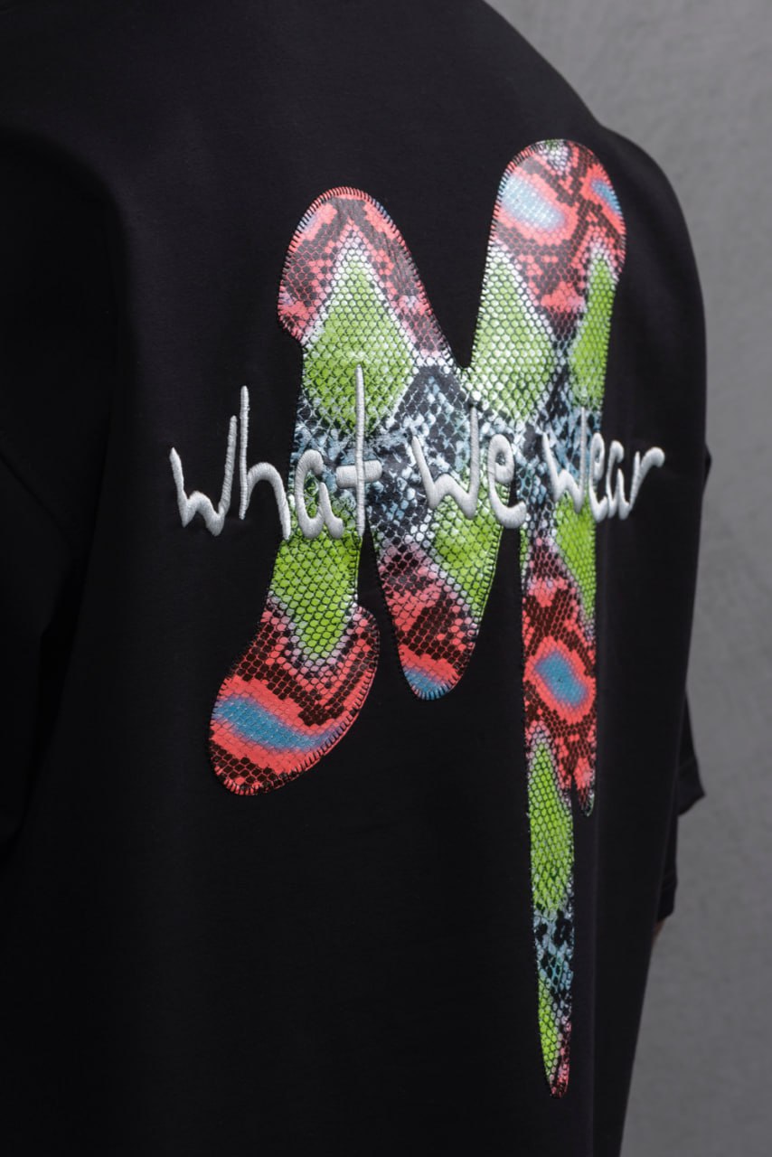 Oversize Graphic Cotton Tee – "What We Wear" Abstract Print Withinblack