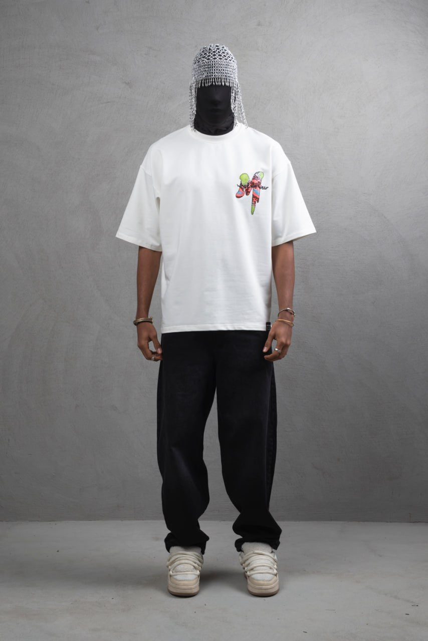 Oversize Graphic Cotton Tee – "What We Wear" Abstract Print Withinblack