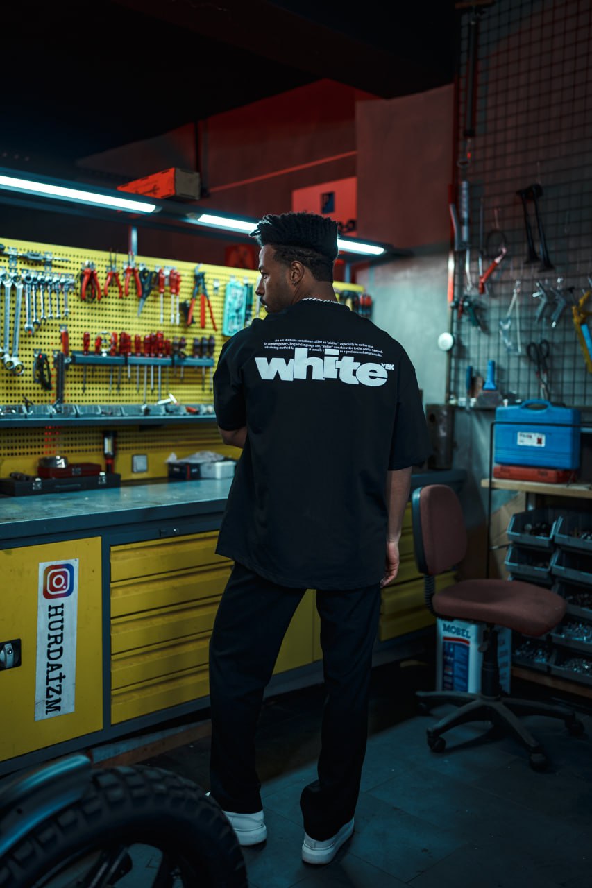Oversize Graphic Cotton Tee – "White" Minimalist Text Print T-Shirt Withinblack