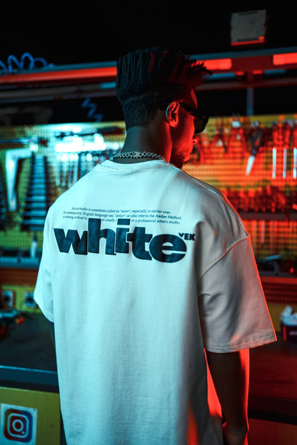 Oversize Graphic Cotton Tee – "White" Minimalist Text Print T-Shirt Withinblack