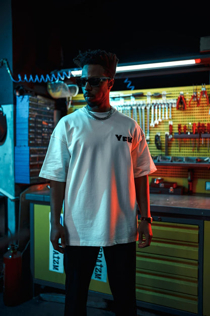 Oversize Graphic Cotton Tee – "White" Minimalist Text Print T-Shirt Withinblack