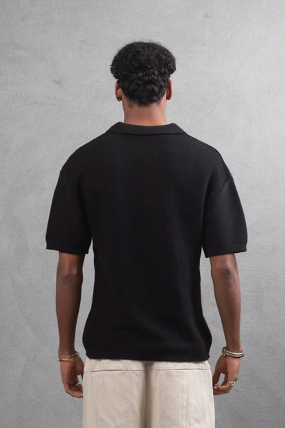Oversize Textured Cotton Polo T-Shirt – Modern Casual Streetwear Withinblack