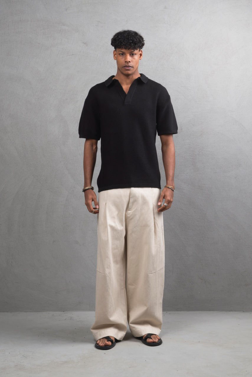 Oversize Textured Cotton Polo T-Shirt – Modern Casual Streetwear Withinblack