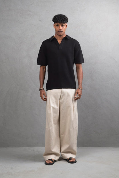 Oversize Textured Cotton Polo T-Shirt – Modern Casual Streetwear Withinblack
