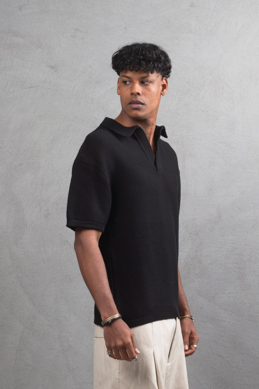 Oversize Textured Cotton Polo T-Shirt – Modern Casual Streetwear Withinblack