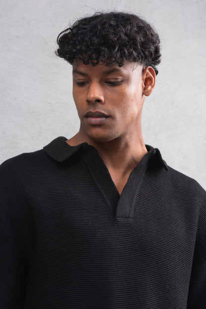 Oversize Textured Cotton Polo T-Shirt – Modern Casual Streetwear Withinblack