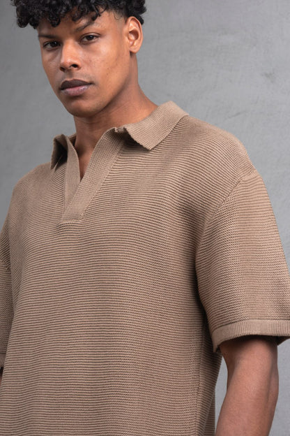 Oversize Textured Cotton Polo T-Shirt – Modern Casual Streetwear Withinblack