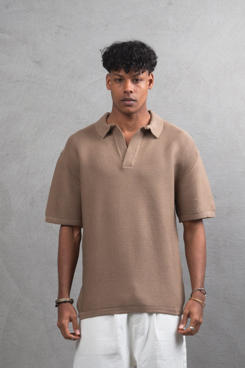 Oversize Textured Cotton Polo T-Shirt – Modern Casual Streetwear Withinblack