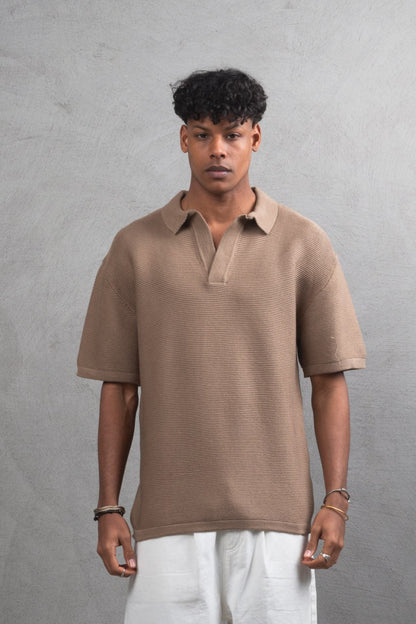 Oversize Textured Cotton Polo T-Shirt – Modern Casual Streetwear Withinblack