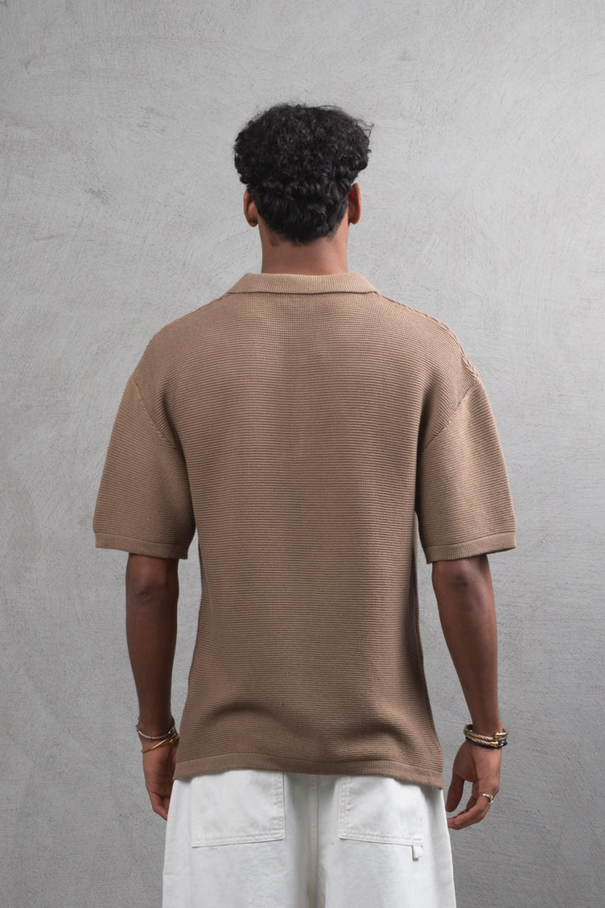 Oversize Textured Cotton Polo T-Shirt – Modern Casual Streetwear Withinblack