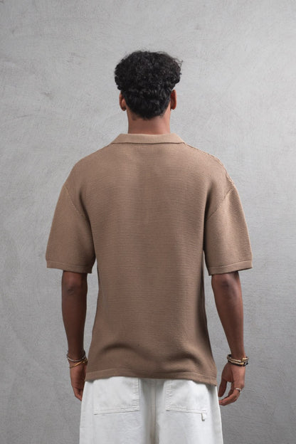 Oversize Textured Cotton Polo T-Shirt – Modern Casual Streetwear Withinblack