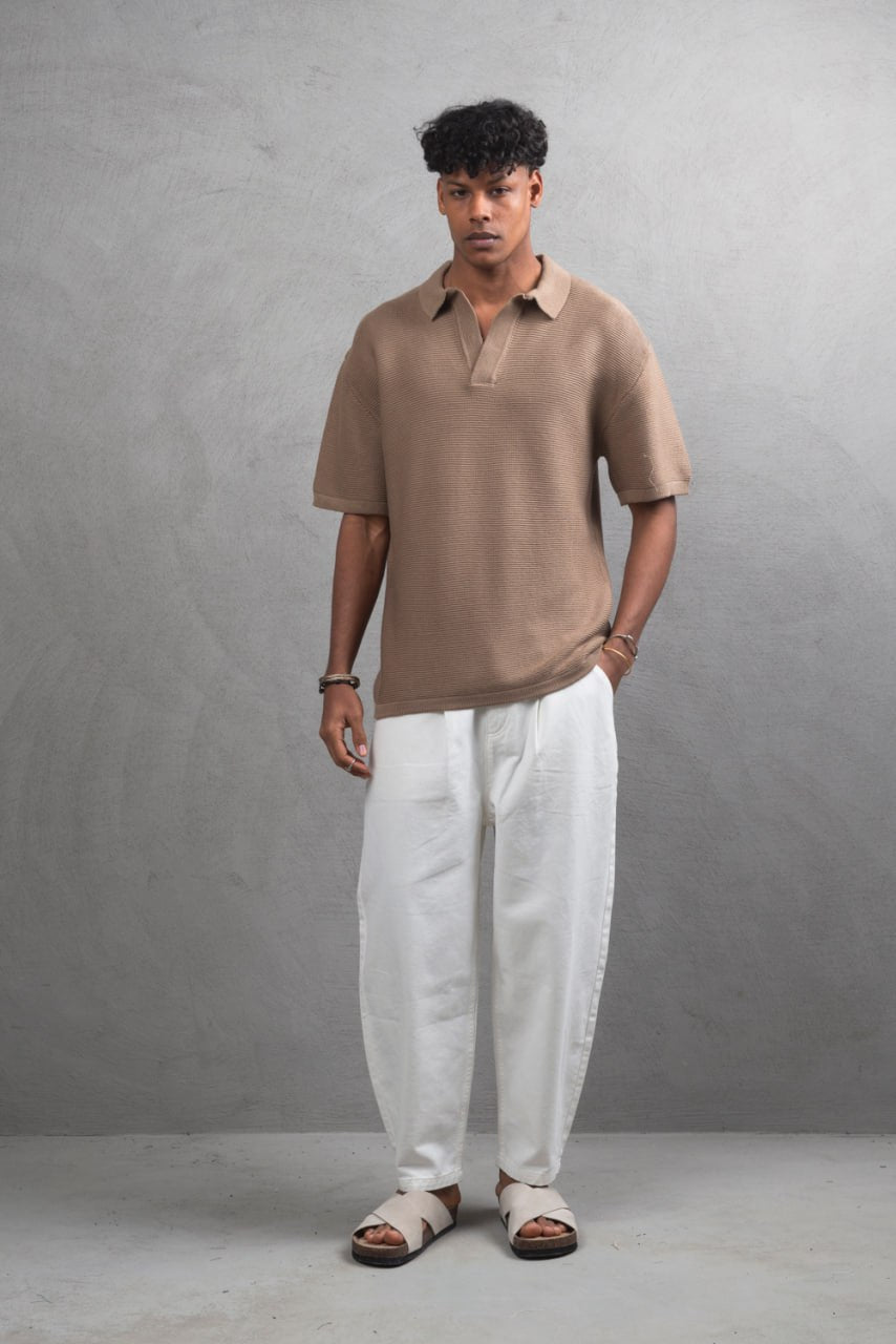 Oversize Textured Cotton Polo T-Shirt – Modern Casual Streetwear Withinblack