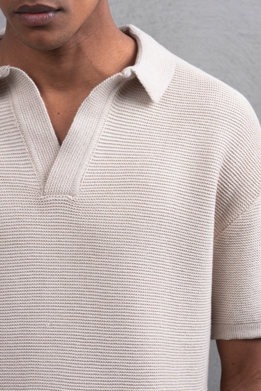 Oversize Textured Cotton Polo T-Shirt – Modern Casual Streetwear Withinblack