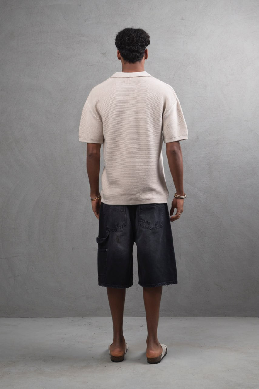 Oversize Textured Cotton Polo T-Shirt – Modern Casual Streetwear Withinblack