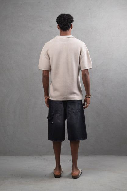 Oversize Textured Cotton Polo T-Shirt – Modern Casual Streetwear Withinblack