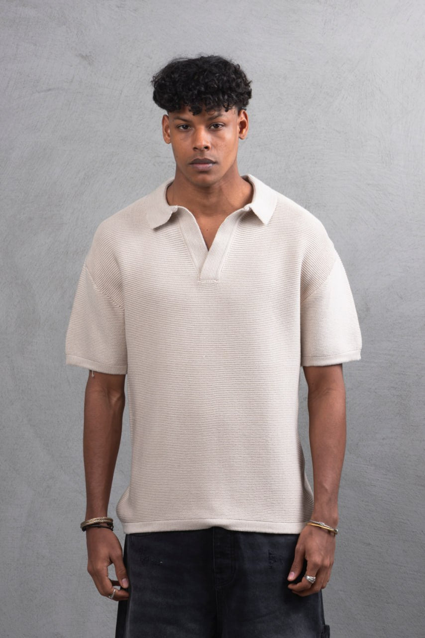Oversize Textured Cotton Polo T-Shirt – Modern Casual Streetwear Withinblack