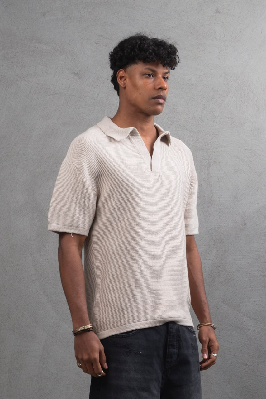 Oversize Textured Cotton Polo T-Shirt – Modern Casual Streetwear Withinblack