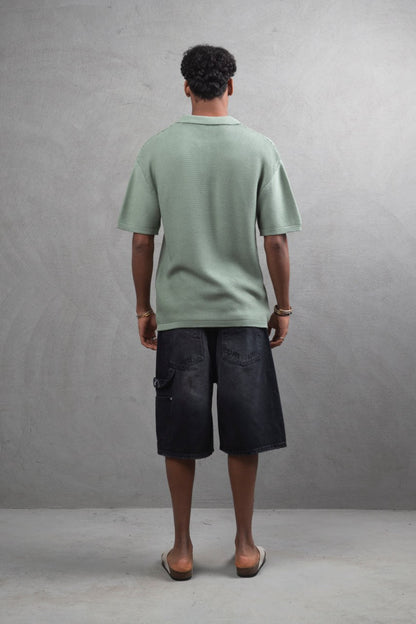Oversize Textured Cotton Polo T-Shirt – Modern Casual Streetwear Withinblack