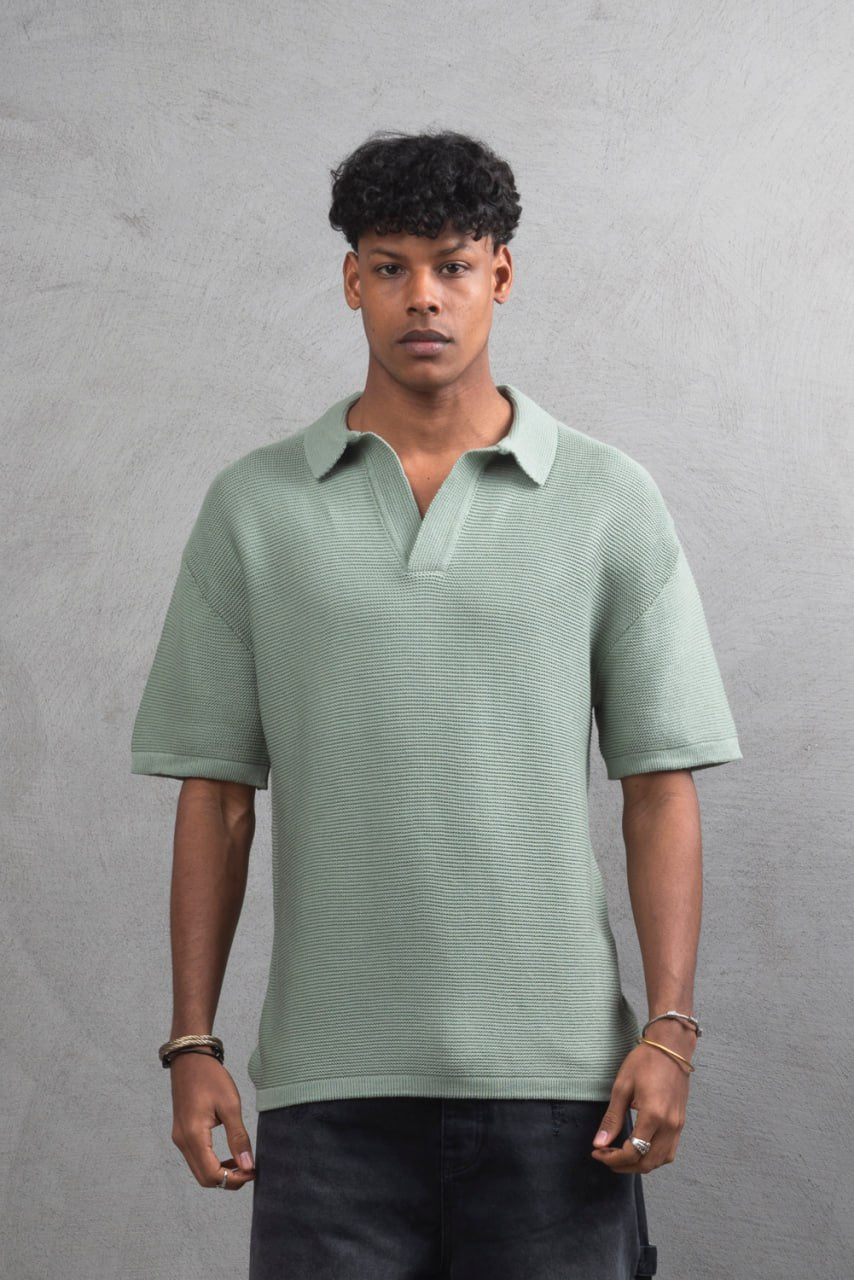 Oversize Textured Cotton Polo T-Shirt – Modern Casual Streetwear Withinblack