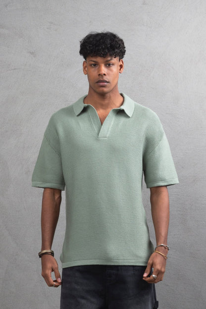 Oversize Textured Cotton Polo T-Shirt – Modern Casual Streetwear Withinblack