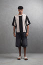 Oversize Textured Panel Cotton Tee – Vertical Striped Design Withinblack