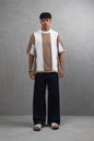 Oversize Textured Panel Cotton Tee – Vertical Striped Design Withinblack