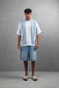 Oversize Textured Panel Cotton Tee – Vertical Striped Design Withinblack