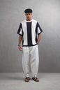 Oversize Textured Panel Cotton Tee – Vertical Striped Design Withinblack