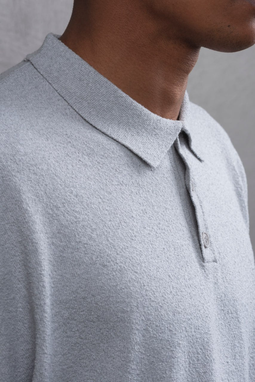 Oversize Textured Cotton Polo Tee – 3-Button Collar Relaxed Fit Shirt Withinblack
