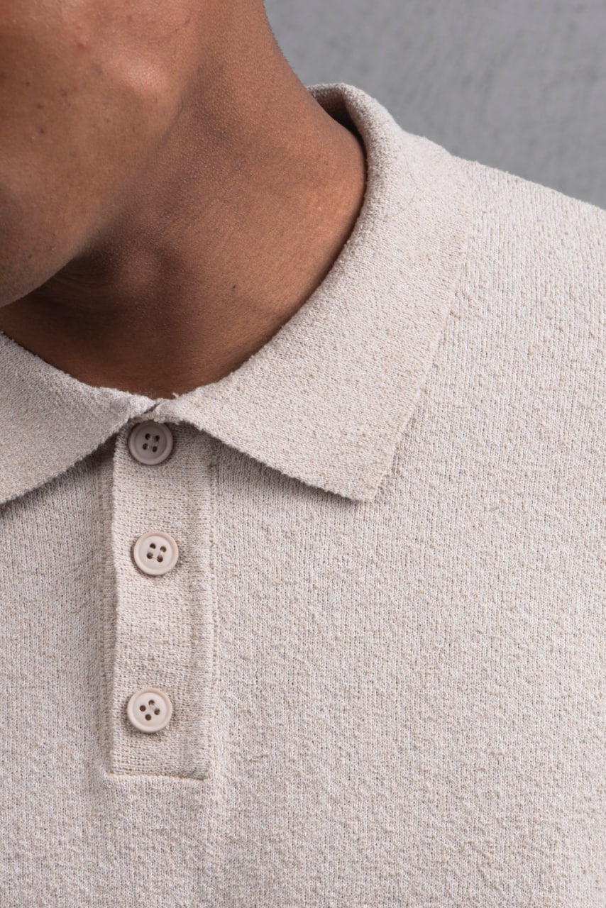 Oversize Textured Cotton Polo Tee – 3-Button Collar Relaxed Fit Shirt Withinblack