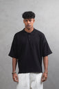 Oversize Textured Cotton Polo Tee – 3-Button Collar Relaxed Fit Shirt Withinblack