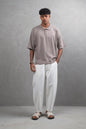 Oversize Textured Cotton Polo Tee – 3-Button Collar Relaxed Fit Shirt Withinblack