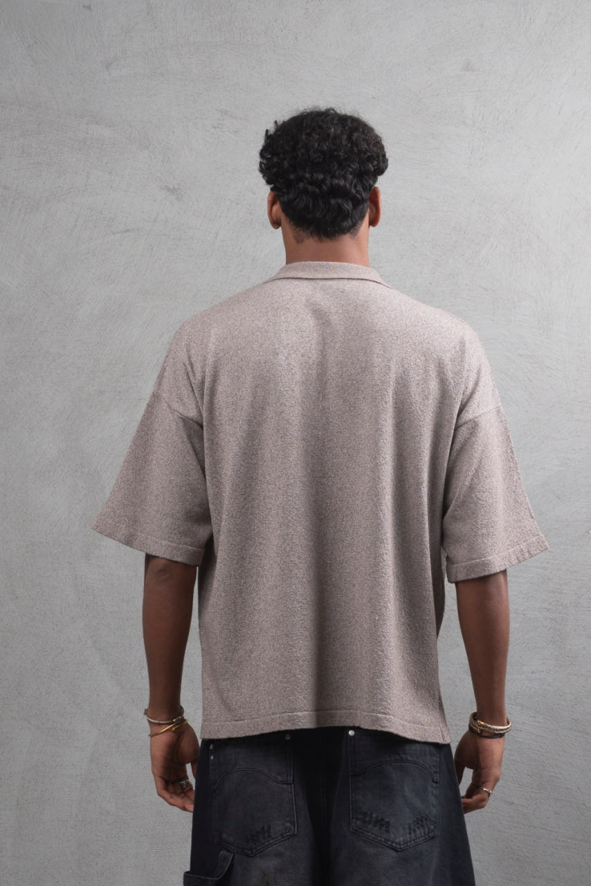 Oversize Textured Cotton Polo Tee – 3-Button Collar Relaxed Fit Shirt Withinblack