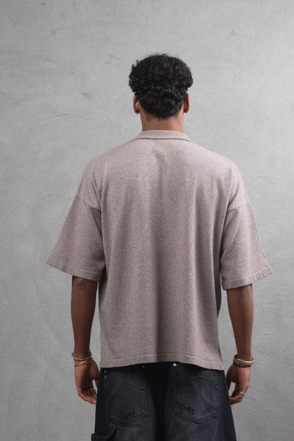 Oversize Textured Cotton Polo Tee – 3-Button Collar Relaxed Fit Shirt Withinblack