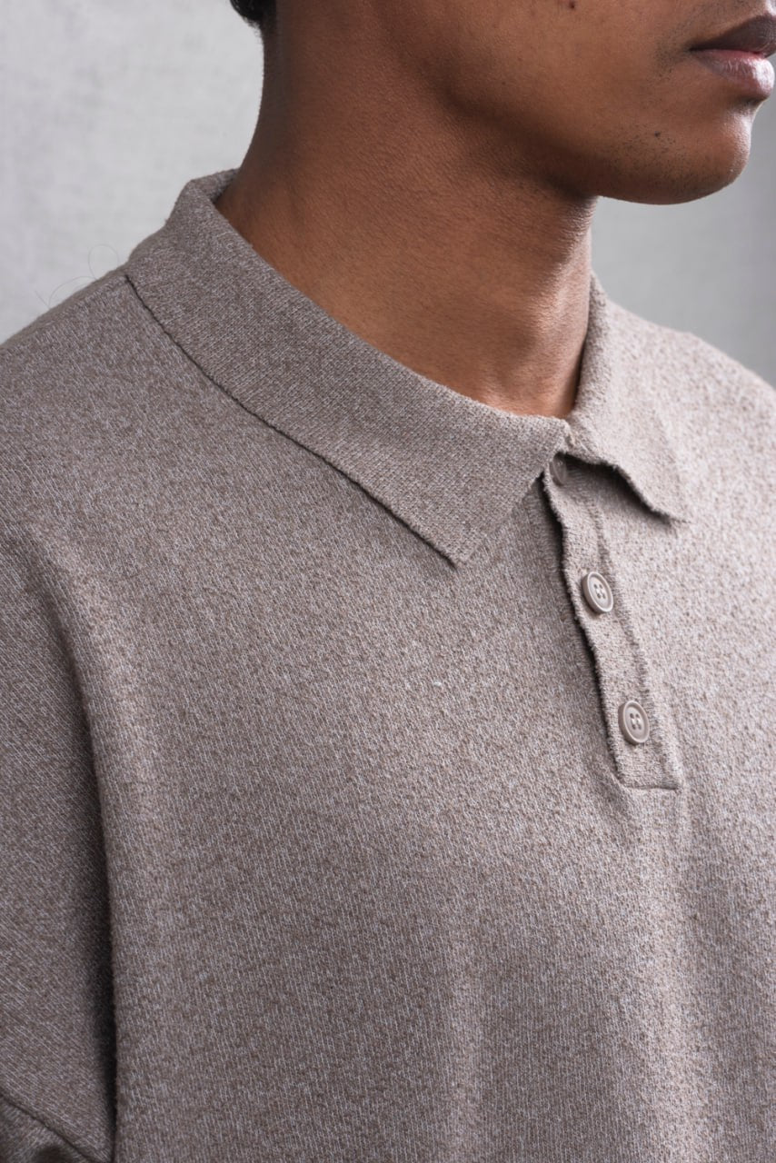 Oversize Textured Cotton Polo Tee – 3-Button Collar Relaxed Fit Shirt Withinblack