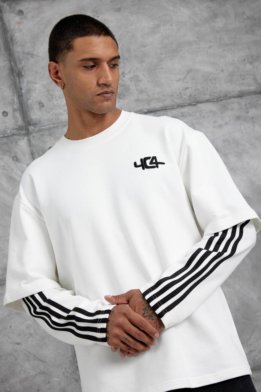 Oversized "404" Graphic T-Shirt – Layered Three-Stripe Long Sleeve Withinblack