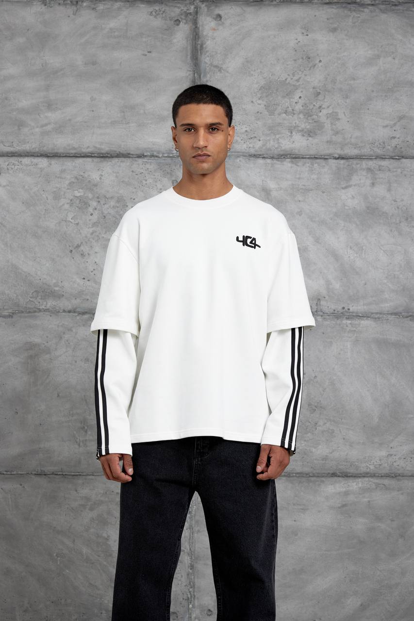 Oversized "404" Graphic T-Shirt – Layered Three-Stripe Long Sleeve Withinblack