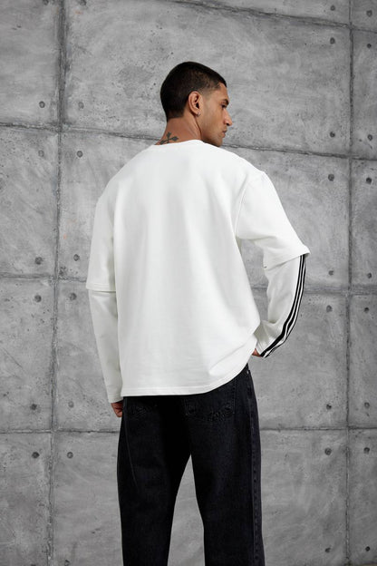 Oversized "404" Graphic T-Shirt – Layered Three-Stripe Long Sleeve Withinblack
