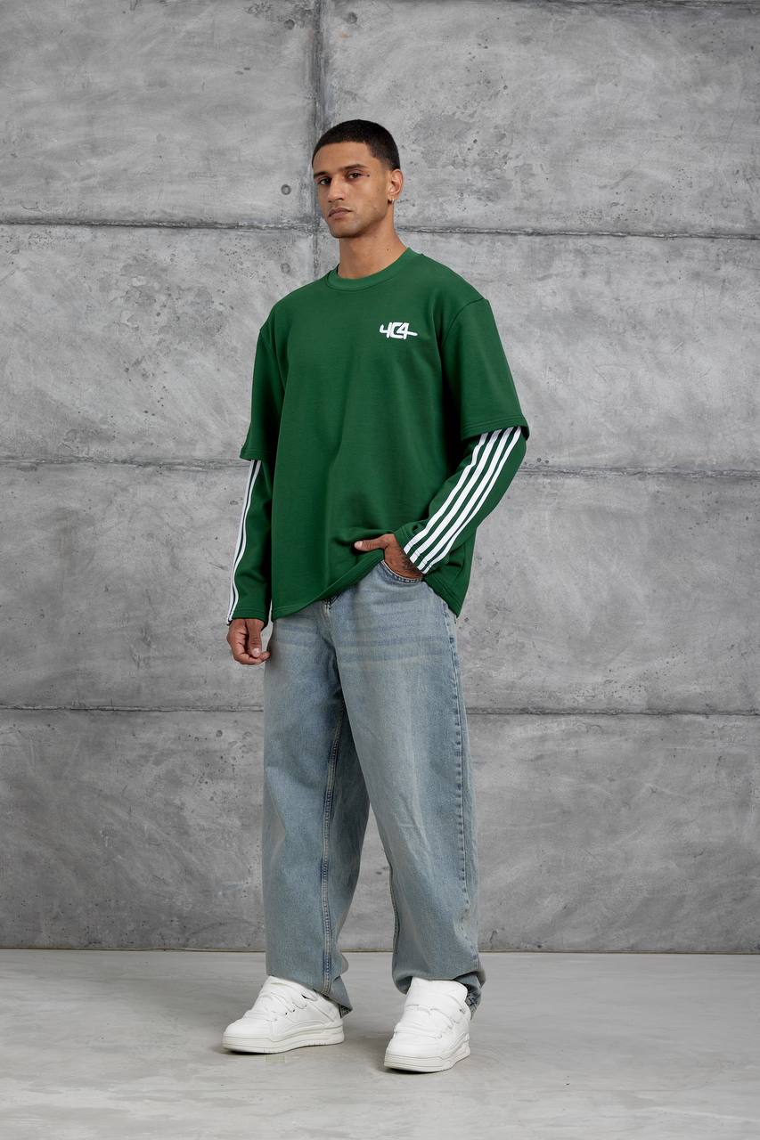Oversized "404" Graphic T-Shirt – Layered Three-Stripe Long Sleeve Withinblack