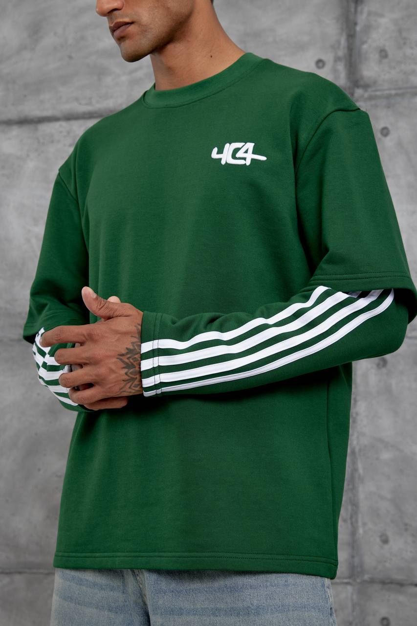 Oversized "404" Graphic T-Shirt – Layered Three-Stripe Long Sleeve Withinblack